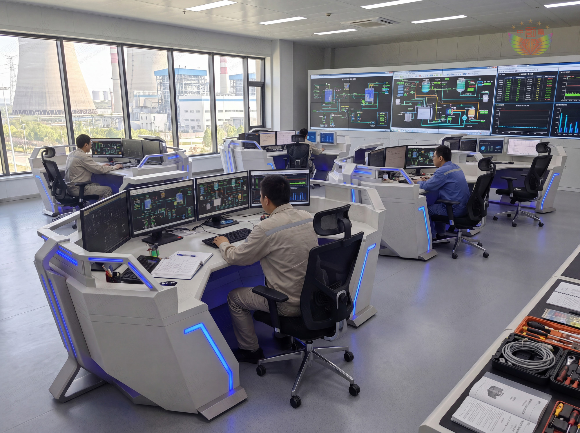 火力發電廠調度室弧形操作臺圖片